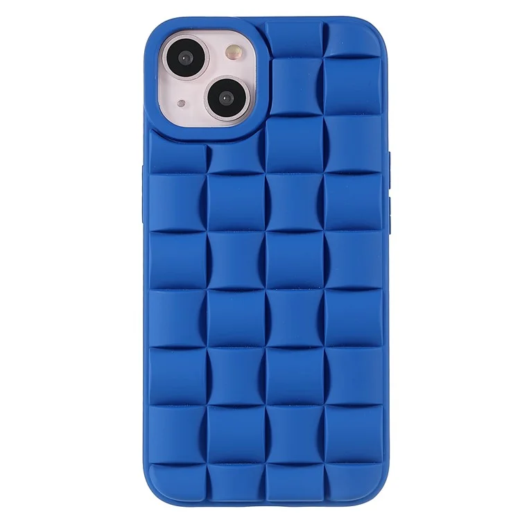 For iPhone 13 6.1 inch Mobile Phone Bag Case Flexible Silicone Rubberized Lightweight 3D Grid Textured Phone Cover - Blue