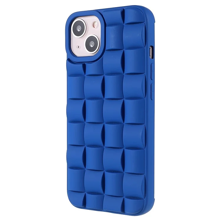 For iPhone 13 6.1 inch Mobile Phone Bag Case Flexible Silicone Rubberized Lightweight 3D Grid Textured Phone Cover - Blue