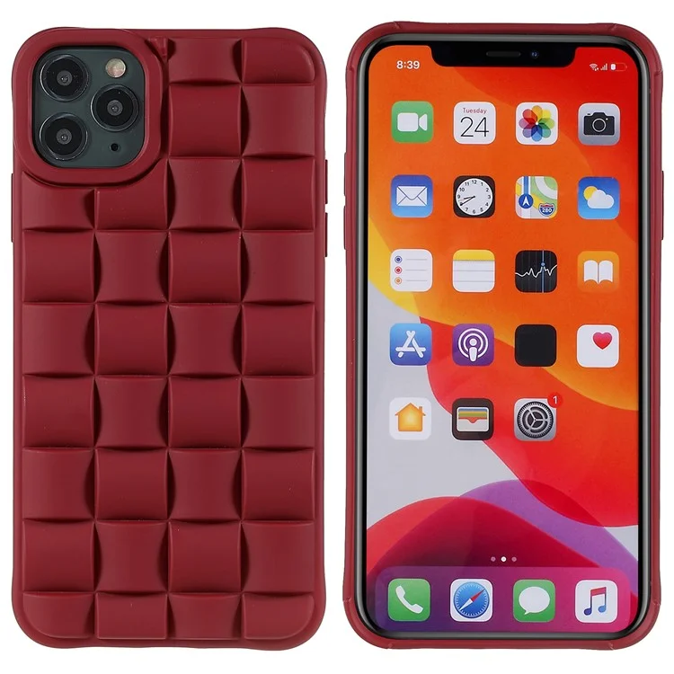 For iPhone 11 Pro 5.8 inch Good Protection Phone Case Silicone Rubberized Shockproof 3D Grid Textured Phone Shell - Red