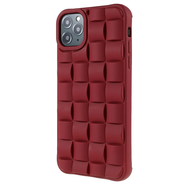 For iPhone 11 Pro 5.8 inch Good Protection Phone Case Silicone Rubberized Shockproof 3D Grid Textured Phone Shell - Red