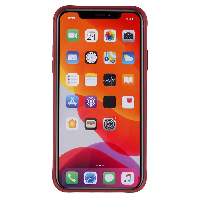 For iPhone 11 Pro 5.8 inch Good Protection Phone Case Silicone Rubberized Shockproof 3D Grid Textured Phone Shell - Red