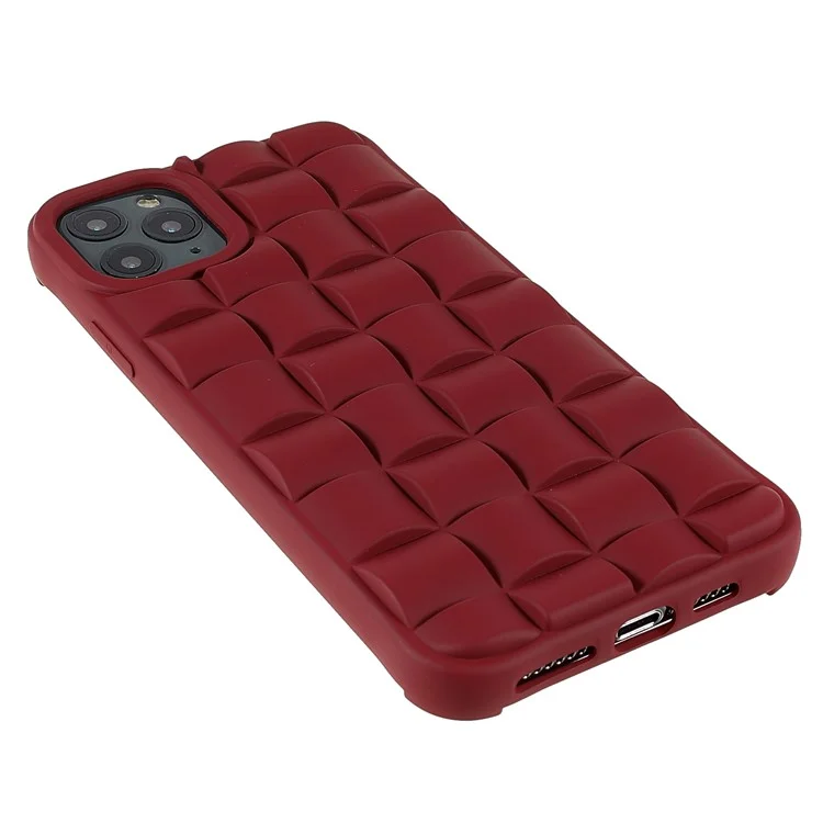 For iPhone 11 Pro 5.8 inch Good Protection Phone Case Silicone Rubberized Shockproof 3D Grid Textured Phone Shell - Red