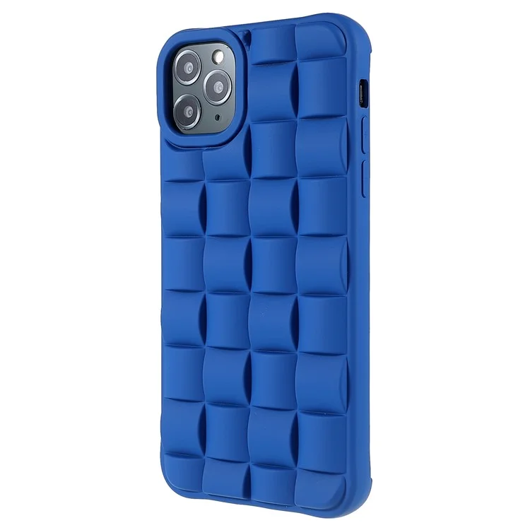 Para iPhone 11 Pro Max de 6.5 pulgadas Funda de teléfono de silicona Tipo textil de cuadrícula 3D Cubierta de teléfono resistente a golpes - Azul