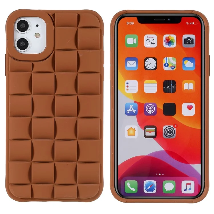 For iPhone 11 6.1 inch Soft Phone Case Silicone Smartphone Shell Anti-Drop Shockproof 3D Grid Textured Phone Cover - Brown