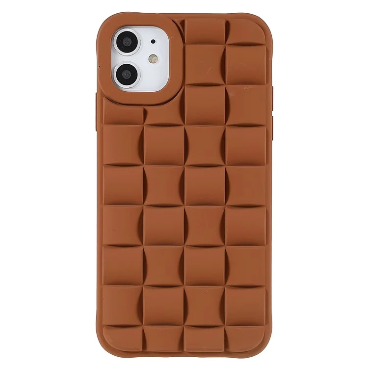 For iPhone 11 6.1 inch Soft Phone Case Silicone Smartphone Shell Anti-Drop Shockproof 3D Grid Textured Phone Cover - Brown
