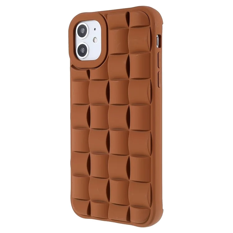 For iPhone 11 6.1 inch Soft Phone Case Silicone Smartphone Shell Anti-Drop Shockproof 3D Grid Textured Phone Cover - Brown