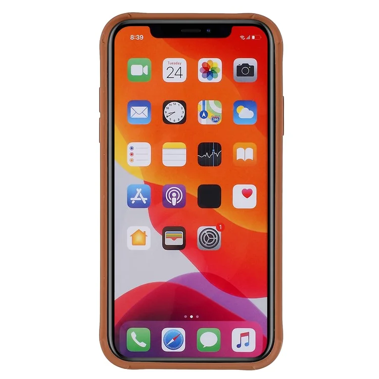For iPhone 11 6.1 inch Soft Phone Case Silicone Smartphone Shell Anti-Drop Shockproof 3D Grid Textured Phone Cover - Brown