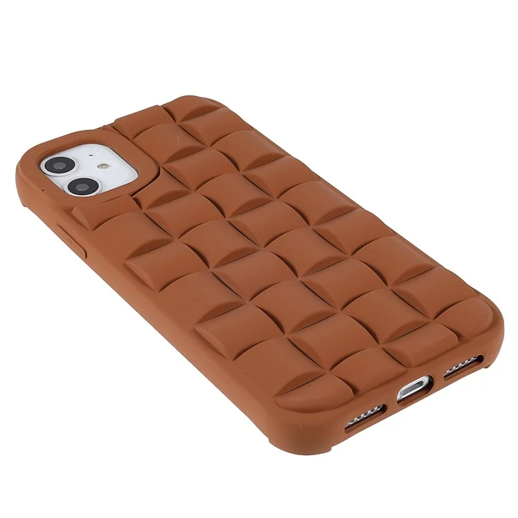 For iPhone 11 6.1 inch Soft Phone Case Silicone Smartphone Shell Anti-Drop Shockproof 3D Grid Textured Phone Cover - Brown