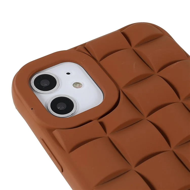 For iPhone 11 6.1 inch Soft Phone Case Silicone Smartphone Shell Anti-Drop Shockproof 3D Grid Textured Phone Cover - Brown
