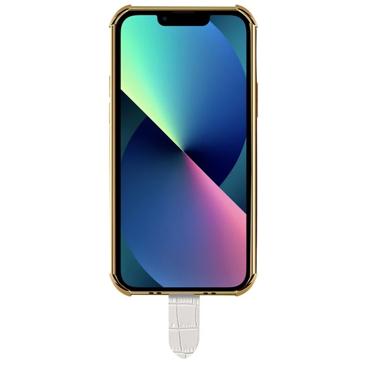 Para IPhone 13 Mini 5,4 Polegadas Pulseira Capa Anti-riscos Textura De Crocodilo Galvanoplasting Precise Recorte De Couro PU Couro + Tpu Caixa De Telefone Celular - Branco