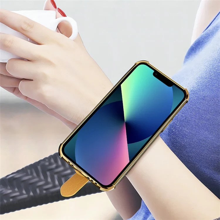 Para Iphone 13 6.1 Pulgadas de Bolsas de Teléfono a Prueba de Choques Textura de Cocodrilo 6D Electroplatación Precisa PU Cuero Recubierto TPU TPU Flexible Telephip Cover - Verde