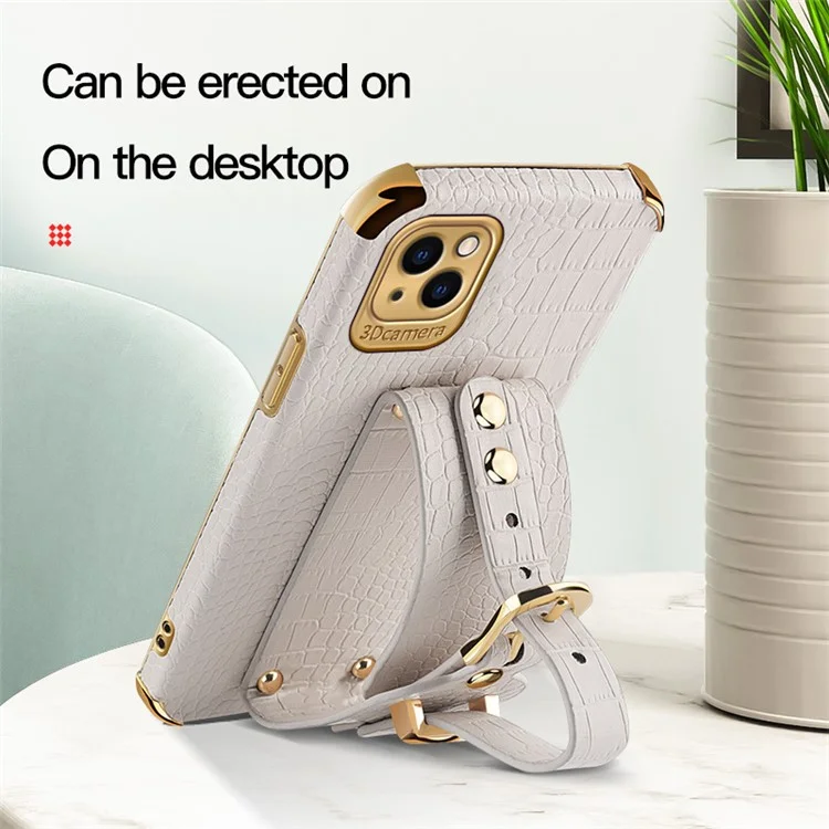 Para Iphone 13 6.1 Pulgadas de Bolsas de Teléfono a Prueba de Choques Textura de Cocodrilo 6D Electroplatación Precisa PU Cuero Recubierto TPU TPU Flexible Telephip Cover - Verde
