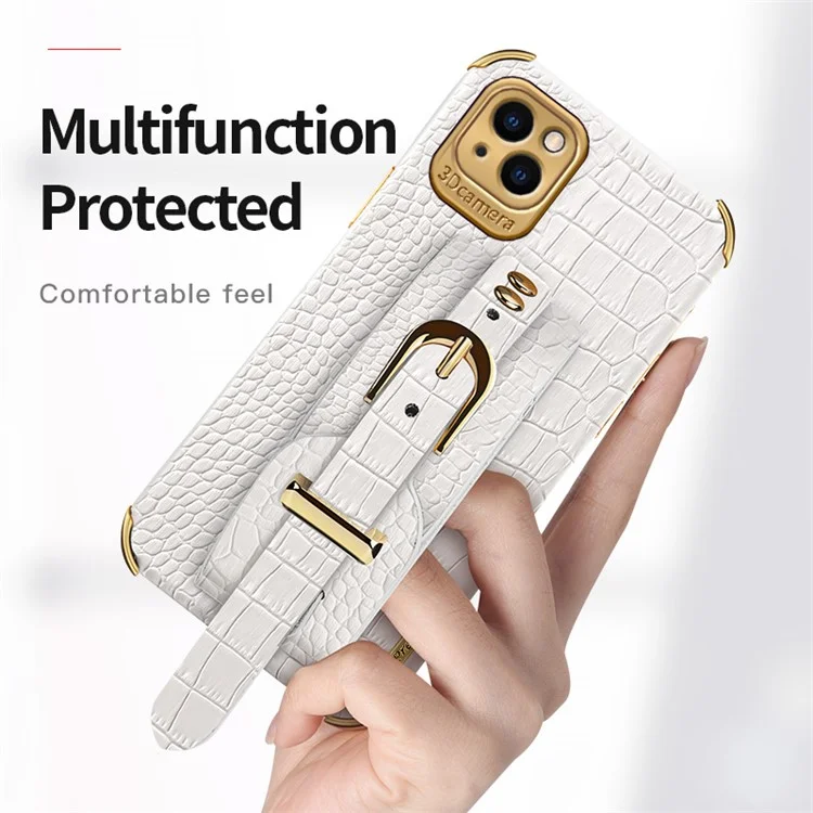 Para Iphone 13 6.1 Pulgadas de Bolsas de Teléfono a Prueba de Choques Textura de Cocodrilo 6D Electroplatación Precisa PU Cuero Recubierto TPU TPU Flexible Telephip Cover - Verde