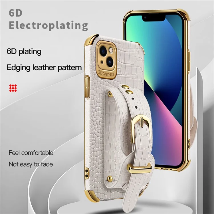 Para Iphone 13 6.1 Pulgadas de Bolsas de Teléfono a Prueba de Choques Textura de Cocodrilo 6D Electroplatación Precisa PU Cuero Recubierto TPU TPU Flexible Telephip Cover - Verde