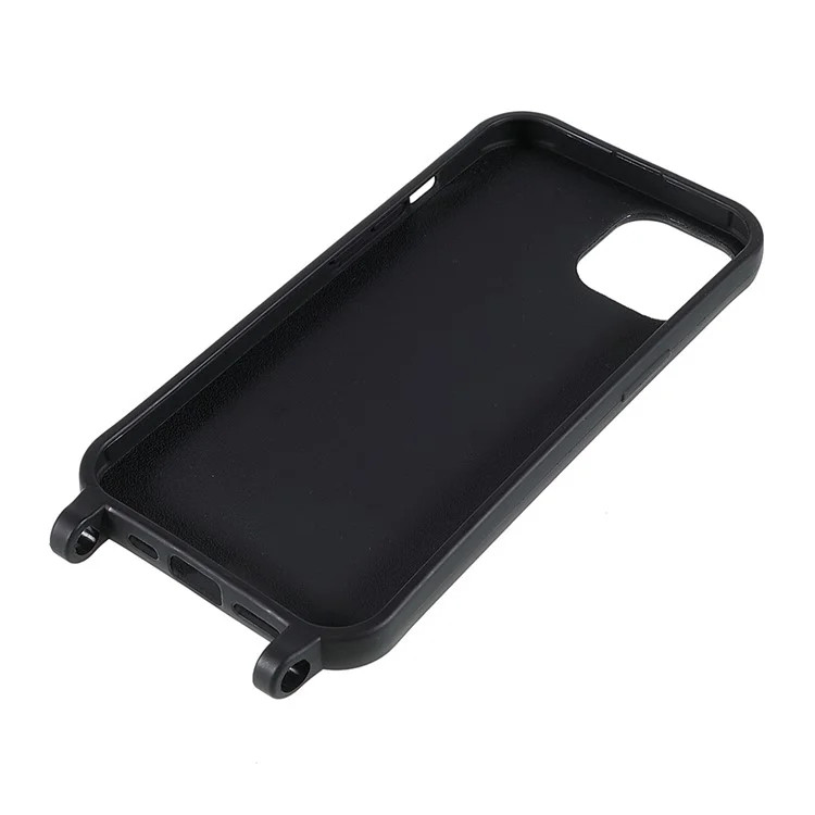 Pour iPhone 13 6.1 pouces Soft TPU Matte Finish Protective Cell Phone Back Cover with Shoulder Strap - Noir