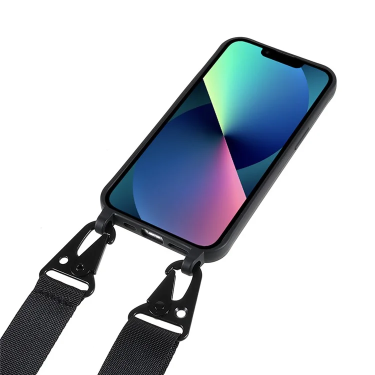 Para iPhone 13 mini 5.4 polegadas Thin Matte TPU Phone Case Finish Profile Soft Back Protective Cover com Alça de Ombro Longa - Preto