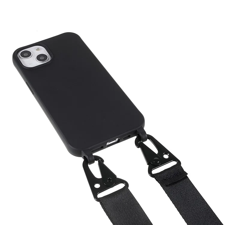 Para iPhone 13 mini 5.4 polegadas Thin Matte TPU Phone Case Finish Profile Soft Back Protective Cover com Alça de Ombro Longa - Preto