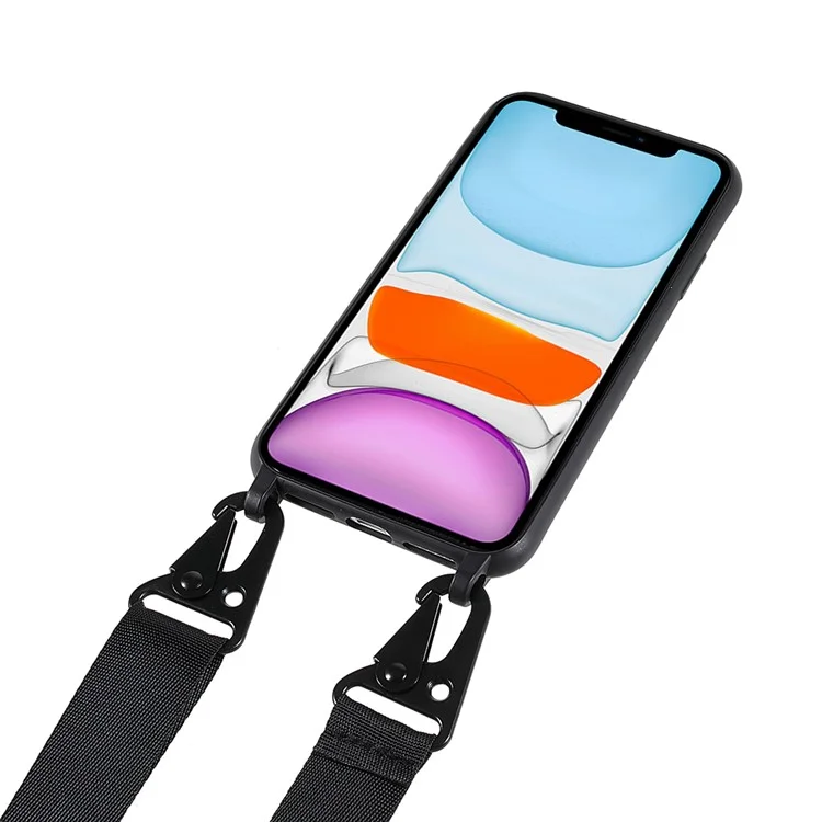 Para iPhone 11 6.1 polegadas Slim Matte Cell Phone Case Drop Shockproof TPU Back Cover com Alça de Ombro - Preto