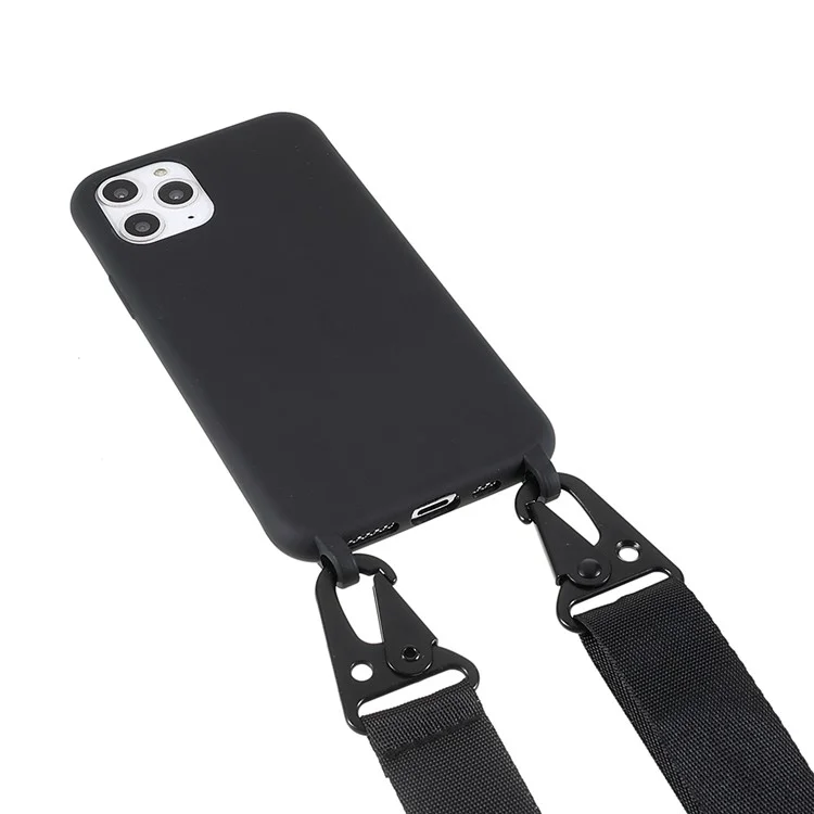 For iPhone 11 Pro 5.8 inch Anti-fingerprint Matte Cell Phone Case Soft TPU Cover with Shoulder Strap - Black