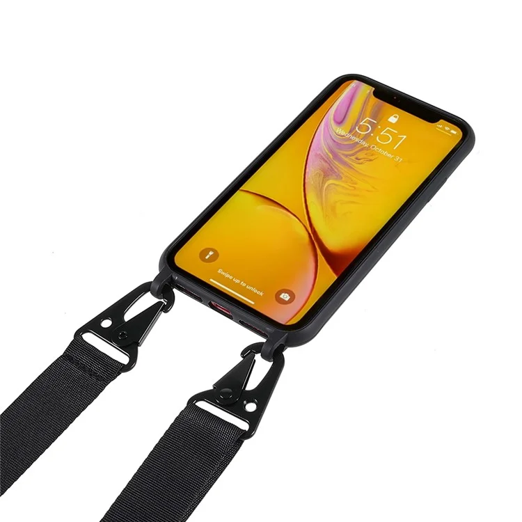 For iPhone XR 6.1 inch Matte Soft TPU Case Shoulder Strap Style Protective Phone Cover - Black