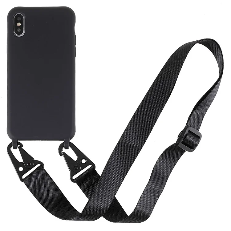 Pour iPhone XS 5,8 pouces Matte Textured Shockproof TPU Protective Sturdy Phone Case with Shoulder Strap - Noir