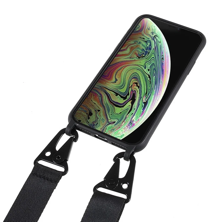 Pour iPhone XS 5,8 pouces Matte Textured Shockproof TPU Protective Sturdy Phone Case with Shoulder Strap - Noir