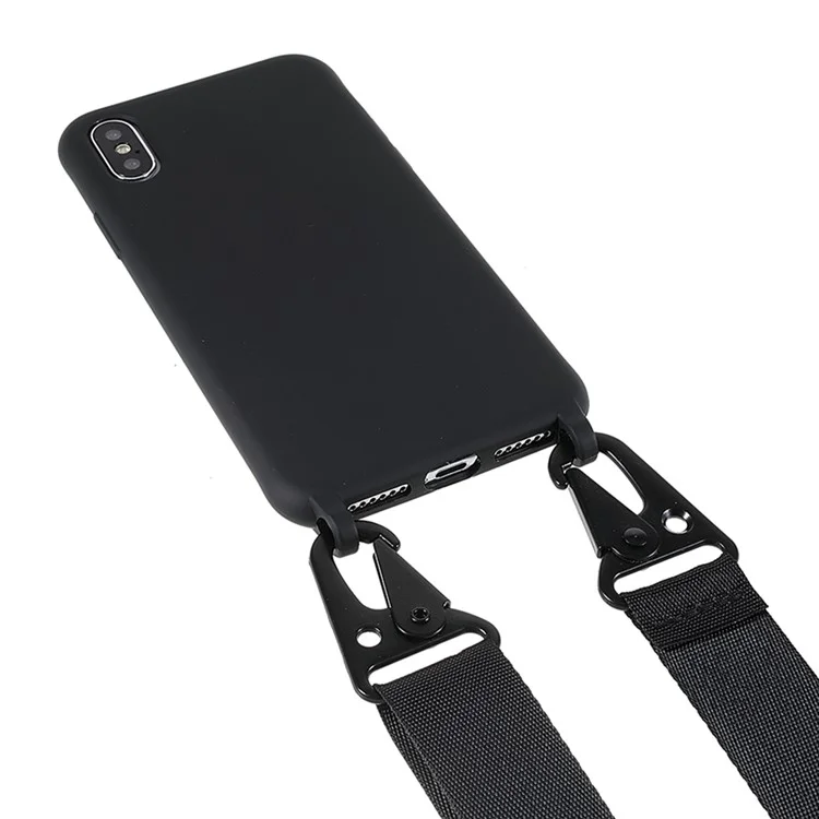 Pour iPhone XS 5,8 pouces Matte Textured Shockproof TPU Protective Sturdy Phone Case with Shoulder Strap - Noir
