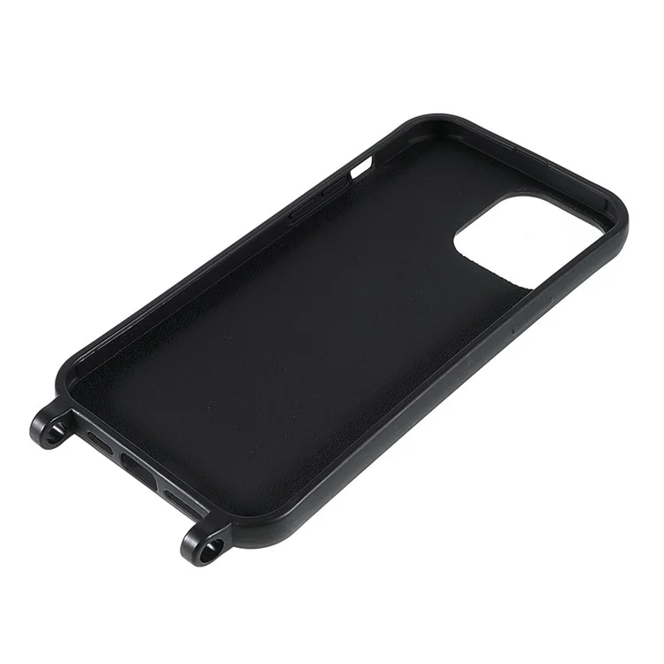 Pour iPhone 13 Pro Max 6,7 pouces Conception de sangle d'épaule Matte Drop-proof Mobile Phone Case Soft TPU Cover - Noir