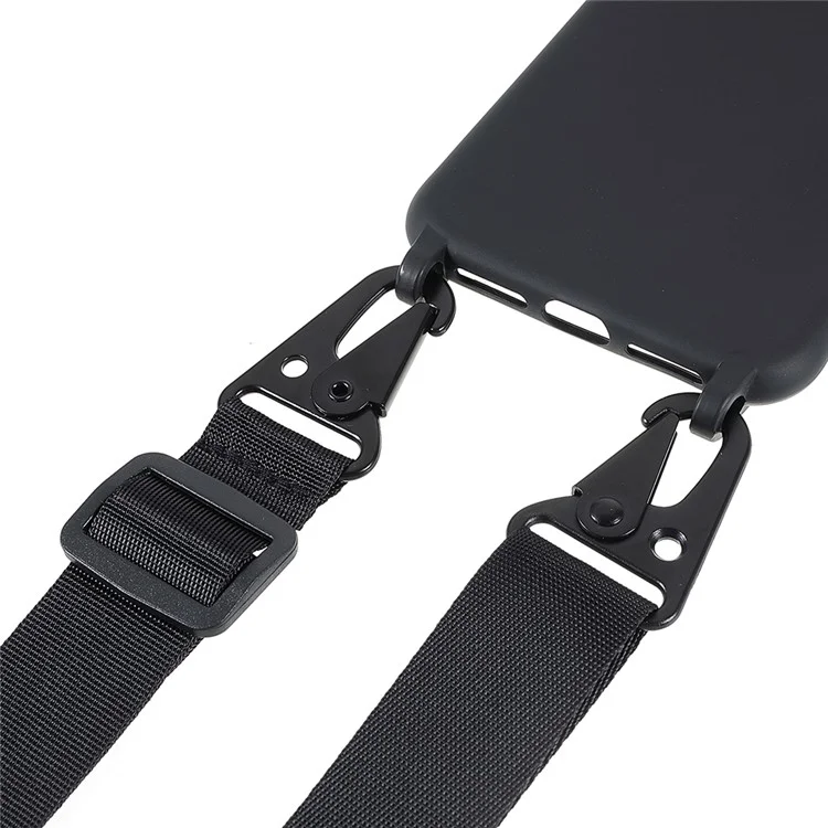 Pour iPhone 13 Pro Max 6,7 pouces Conception de sangle d'épaule Matte Drop-proof Mobile Phone Case Soft TPU Cover - Noir