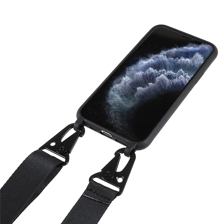 Para iPhone 11 Pro Max 6.5 polegadas Capa de telefone macia de TPU com acabamento fosco, anti-impressões digitais, minimalista com alça de ombro - Preto