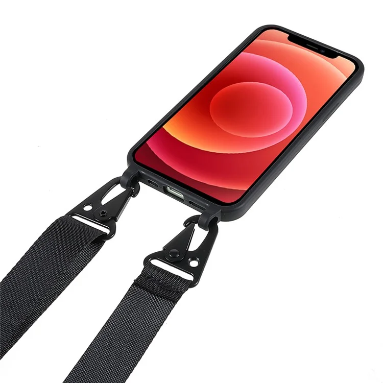 Per iPhone 12 mini 5,4 pollici, superficie opaca, morbida pelle, flessibile TPU, anti-graffio, custodia protettiva per telefono con tracolla - Nero
