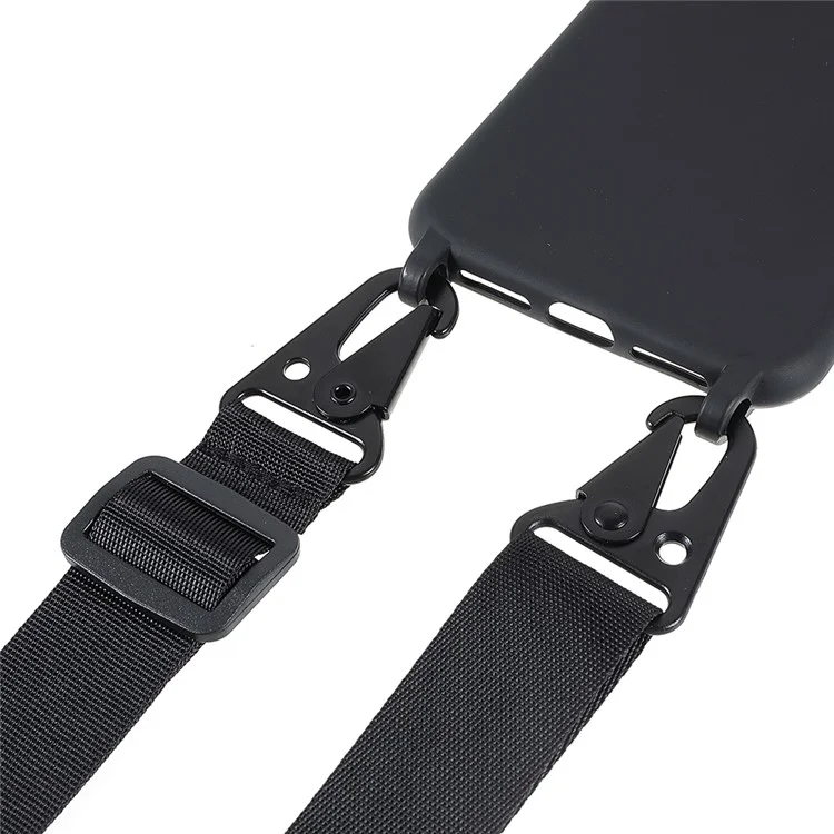 Per iPhone 12 mini 5,4 pollici, superficie opaca, morbida pelle, flessibile TPU, anti-graffio, custodia protettiva per telefono con tracolla - Nero