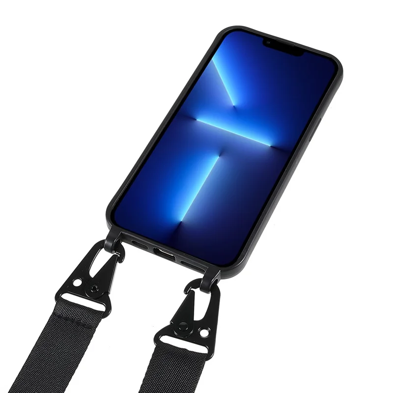 For iPhone 13 Pro 6.1 inch Anti-fingerprint Anti-fall Matte Soft TPU Cover with Shoulder Strap - Black