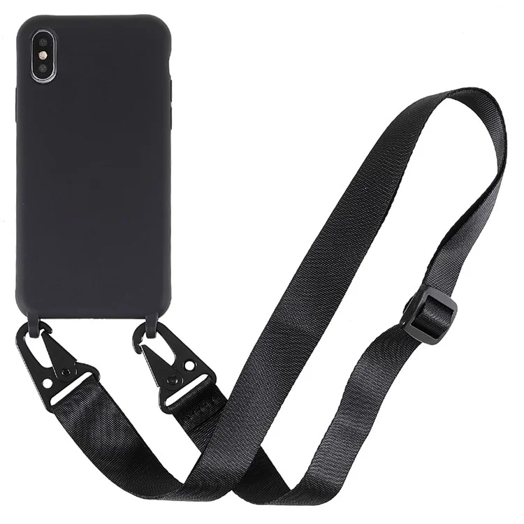 For iPhone XS Max 6.5 inch Thin Matte Finish Skin Back Case Smooth Flexible TPU Protective Phone Cover with Shoulder Strap - Black