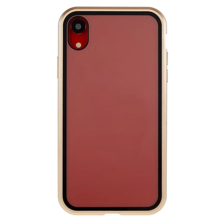 For iPhone XR 6.1 inch Privacy Magnetic Case Anti-Peeping Double-Sided Tempered Glass + Metal Bumper Frame Full Protective Phone Cover - Gold