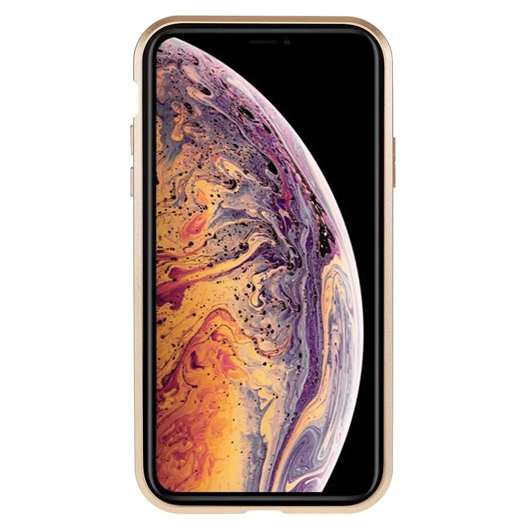 For iPhone XR 6.1 inch Privacy Magnetic Case Anti-Peeping Double-Sided Tempered Glass + Metal Bumper Frame Full Protective Phone Cover - Gold