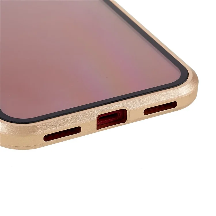 For iPhone XR 6.1 inch Privacy Magnetic Case Anti-Peeping Double-Sided Tempered Glass + Metal Bumper Frame Full Protective Phone Cover - Gold