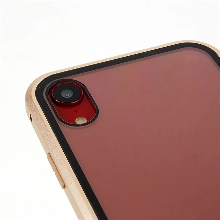 For iPhone XR 6.1 inch Privacy Magnetic Case Anti-Peeping Double-Sided Tempered Glass + Metal Bumper Frame Full Protective Phone Cover - Gold