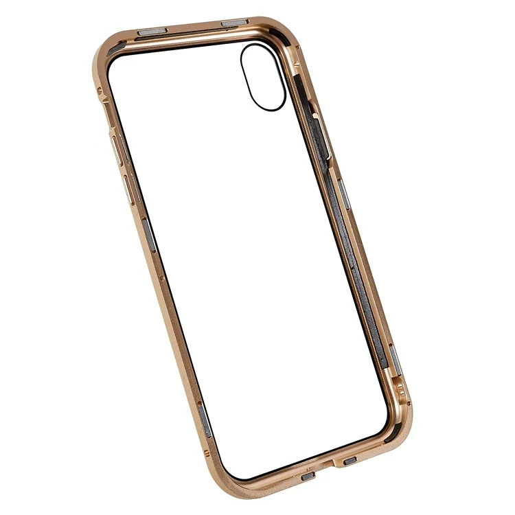 For iPhone XR 6.1 inch Privacy Magnetic Case Anti-Peeping Double-Sided Tempered Glass + Metal Bumper Frame Full Protective Phone Cover - Gold