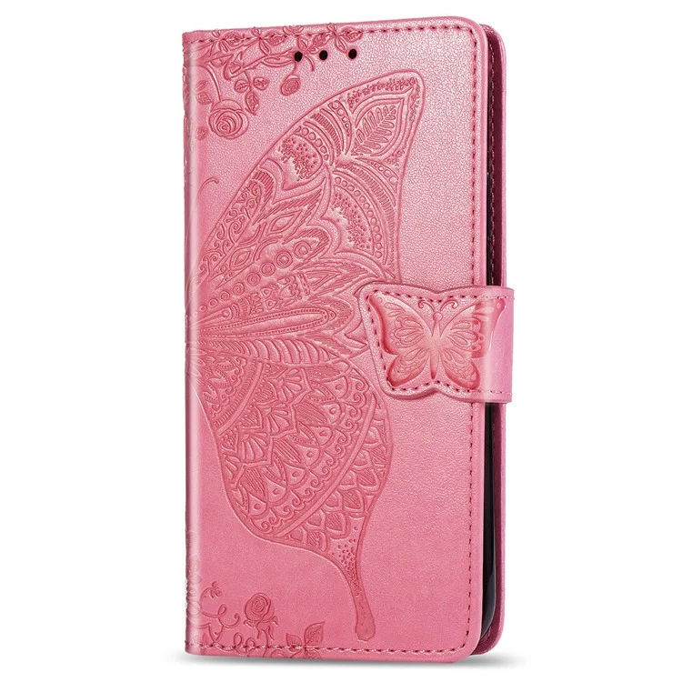 For iPhone 7 Plus / 8 Plus 5.5 inch Butterfly Flower Pattern Imprinted PU Leather Magnetic Flip Cover Viewing Stand Hand Strap Wallet Purse Case with Strap - Pink