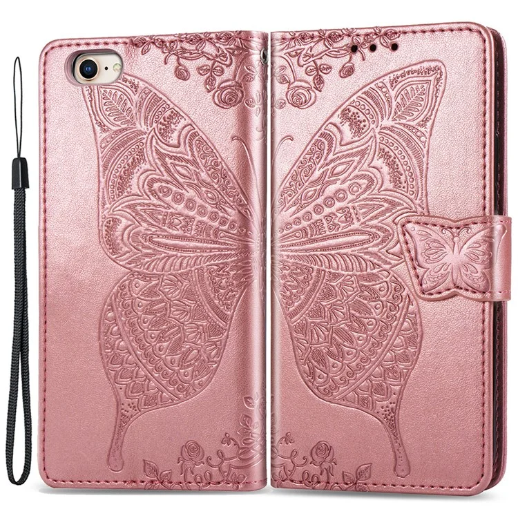 Per iPhone 7 4.7 pollici/8 4.7 pollici/SE (2020)/SE (2022) Imprinting Butterfly Flower PU Leather Stand Cover Wallet Phone Case - Rose Gold