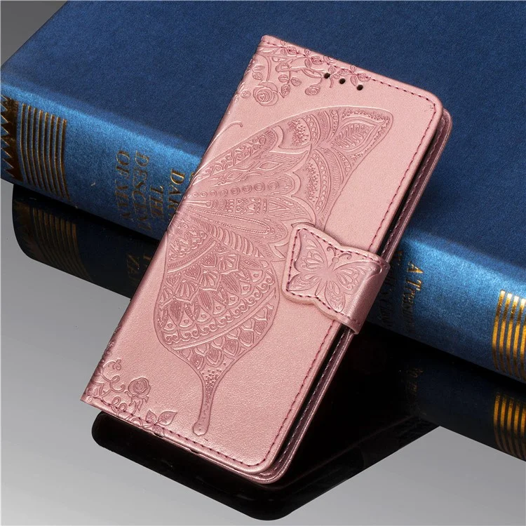Per iPhone 7 4.7 pollici/8 4.7 pollici/SE (2020)/SE (2022) Imprinting Butterfly Flower PU Leather Stand Cover Wallet Phone Case - Rose Gold