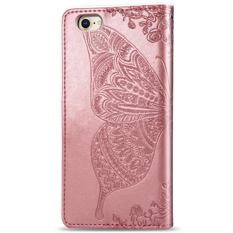Per iPhone 7 4.7 pollici/8 4.7 pollici/SE (2020)/SE (2022) Imprinting Butterfly Flower PU Leather Stand Cover Wallet Phone Case - Rose Gold