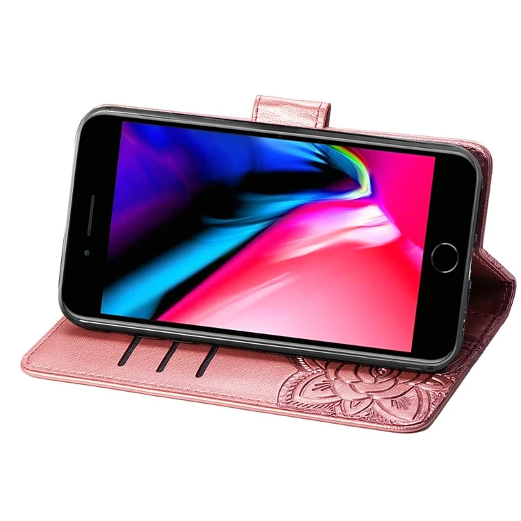 Per iPhone 7 4.7 pollici/8 4.7 pollici/SE (2020)/SE (2022) Imprinting Butterfly Flower PU Leather Stand Cover Wallet Phone Case - Rose Gold