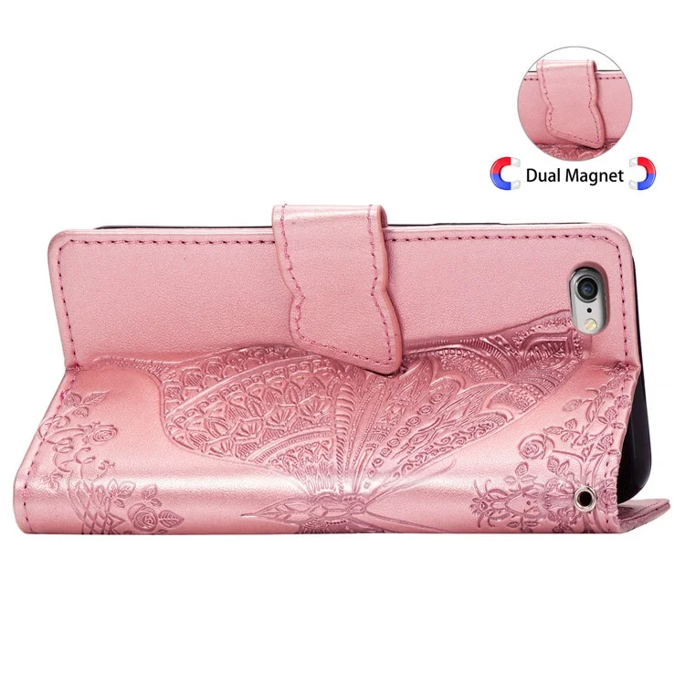 Per iPhone 7 4.7 pollici/8 4.7 pollici/SE (2020)/SE (2022) Imprinting Butterfly Flower PU Leather Stand Cover Wallet Phone Case - Rose Gold