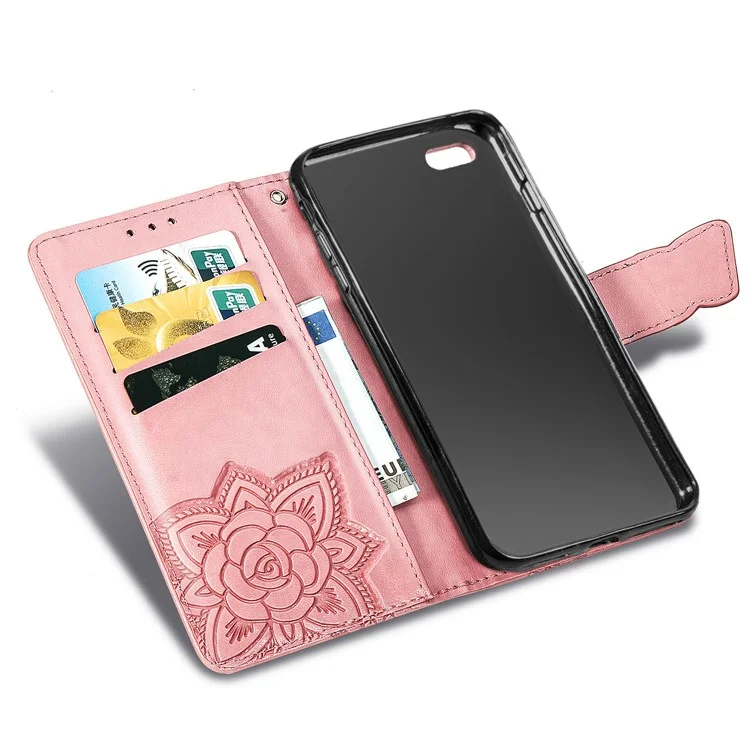 Per iPhone 7 4.7 pollici/8 4.7 pollici/SE (2020)/SE (2022) Imprinting Butterfly Flower PU Leather Stand Cover Wallet Phone Case - Rose Gold