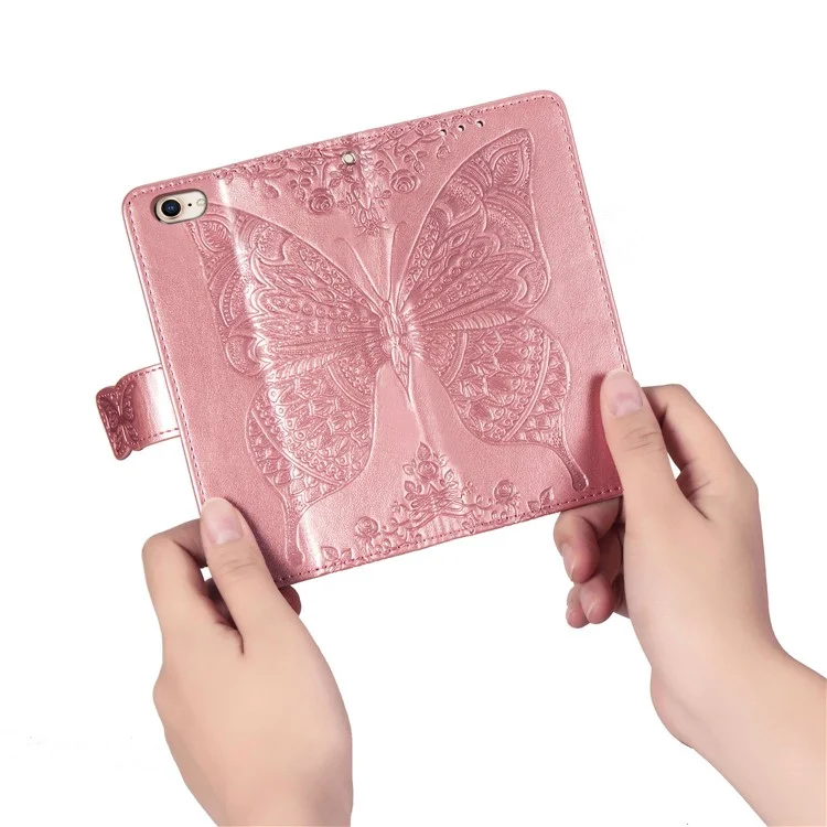 Per iPhone 7 4.7 pollici/8 4.7 pollici/SE (2020)/SE (2022) Imprinting Butterfly Flower PU Leather Stand Cover Wallet Phone Case - Rose Gold