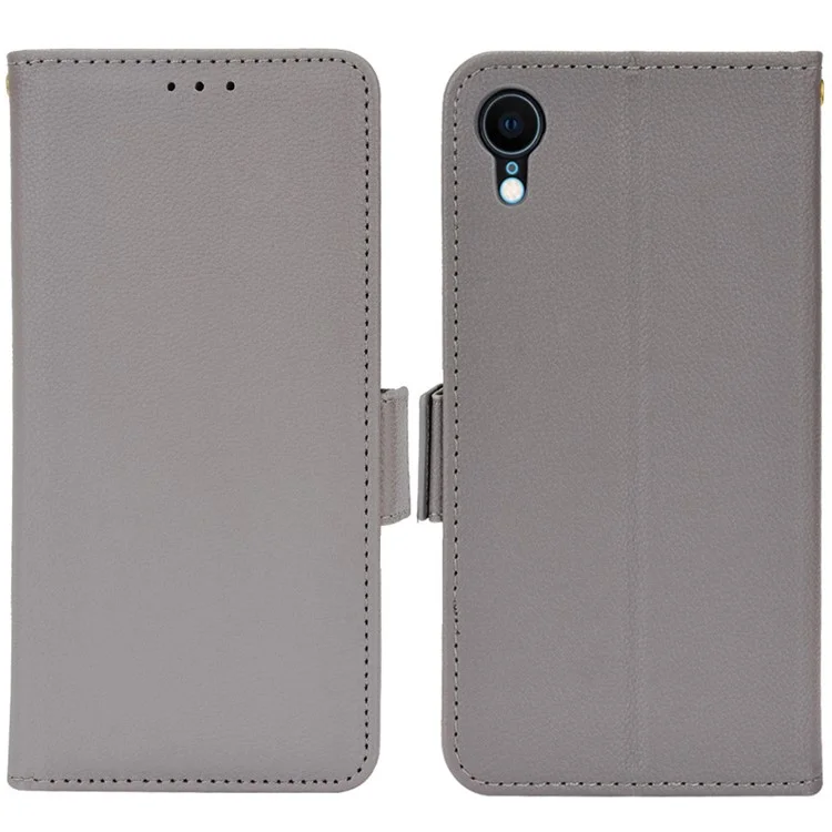 Pour Iphone XR 6,1 Pouces Couleur Solide Texture Litchi pu Leather Phone Phone Phone Stand Case Protective Shel Avec Portefeuille - Gris