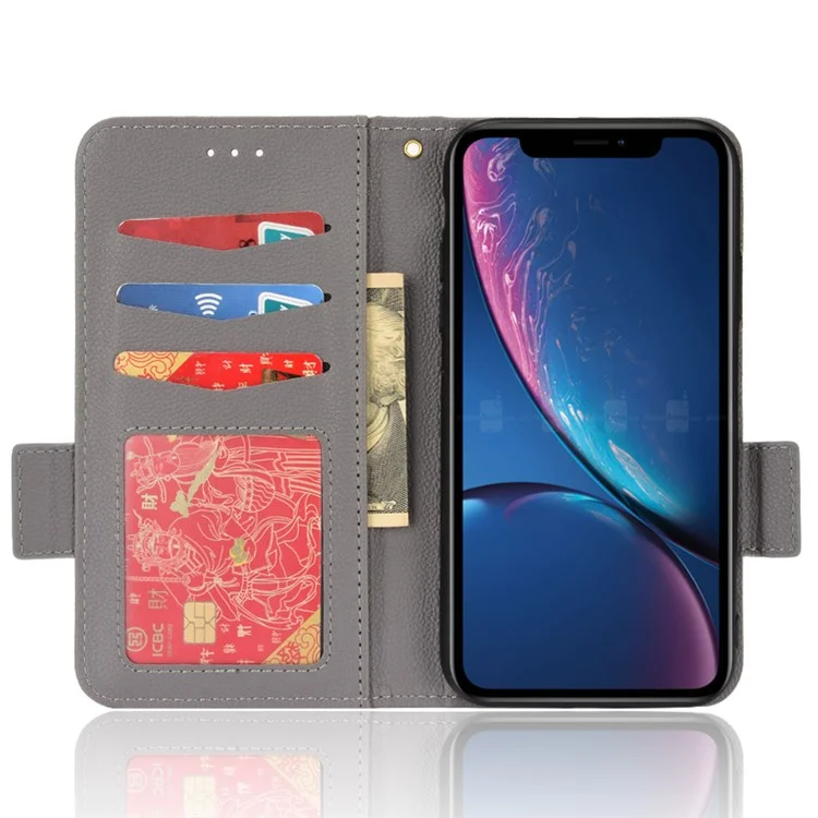 Pour Iphone XR 6,1 Pouces Couleur Solide Texture Litchi pu Leather Phone Phone Phone Stand Case Protective Shel Avec Portefeuille - Gris