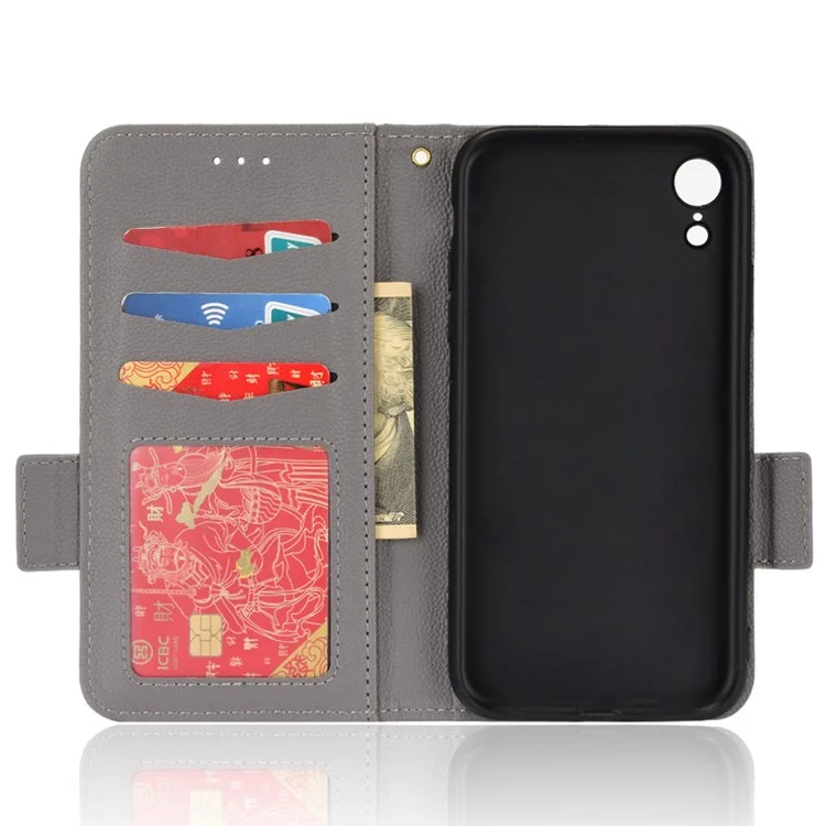 Pour Iphone XR 6,1 Pouces Couleur Solide Texture Litchi pu Leather Phone Phone Phone Stand Case Protective Shel Avec Portefeuille - Gris